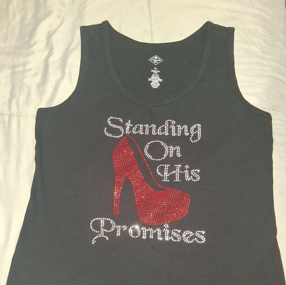St. John's Bay Black Tank with Red Heel and White Text